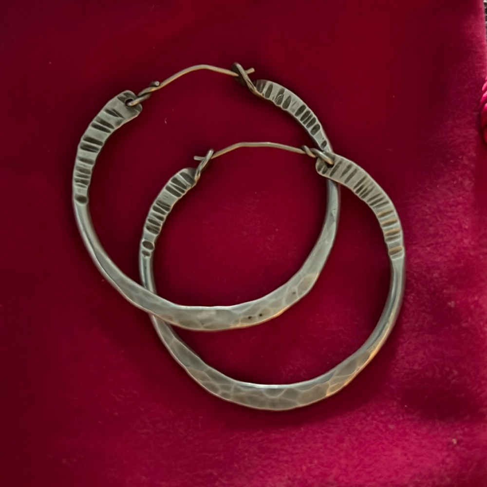 Handmade hammered Moroccan hoop earrings sterling silver